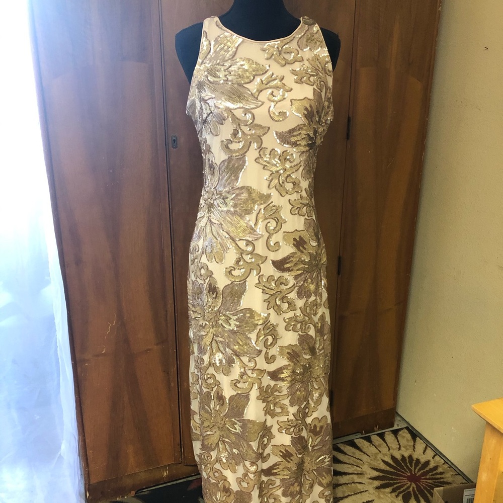 Elegant Cream and Gold Floral Women's Prom Dress